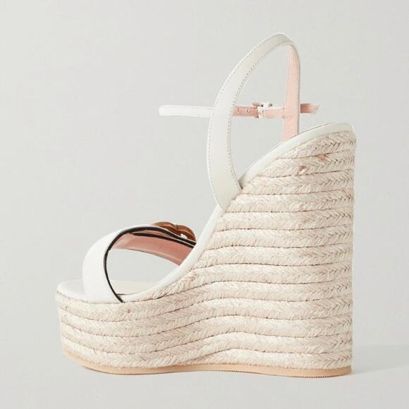 GUCCI Aitana Marmont gg logo leather platform espadrilles wedges sandals - Picture 3 of 4